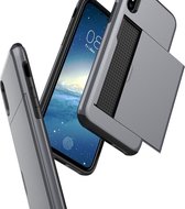 Kaarthouder case met slide geschikt voor Apple iPhone Xr - zilver + glazen screen protector