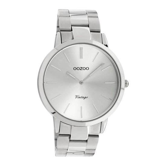 OOZOO Vintage series - Silver watch with silver stainless steel bracelet