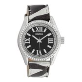 OOZOO Timepieces - Zilverkleurige horloge met zwarte leren band - C10268