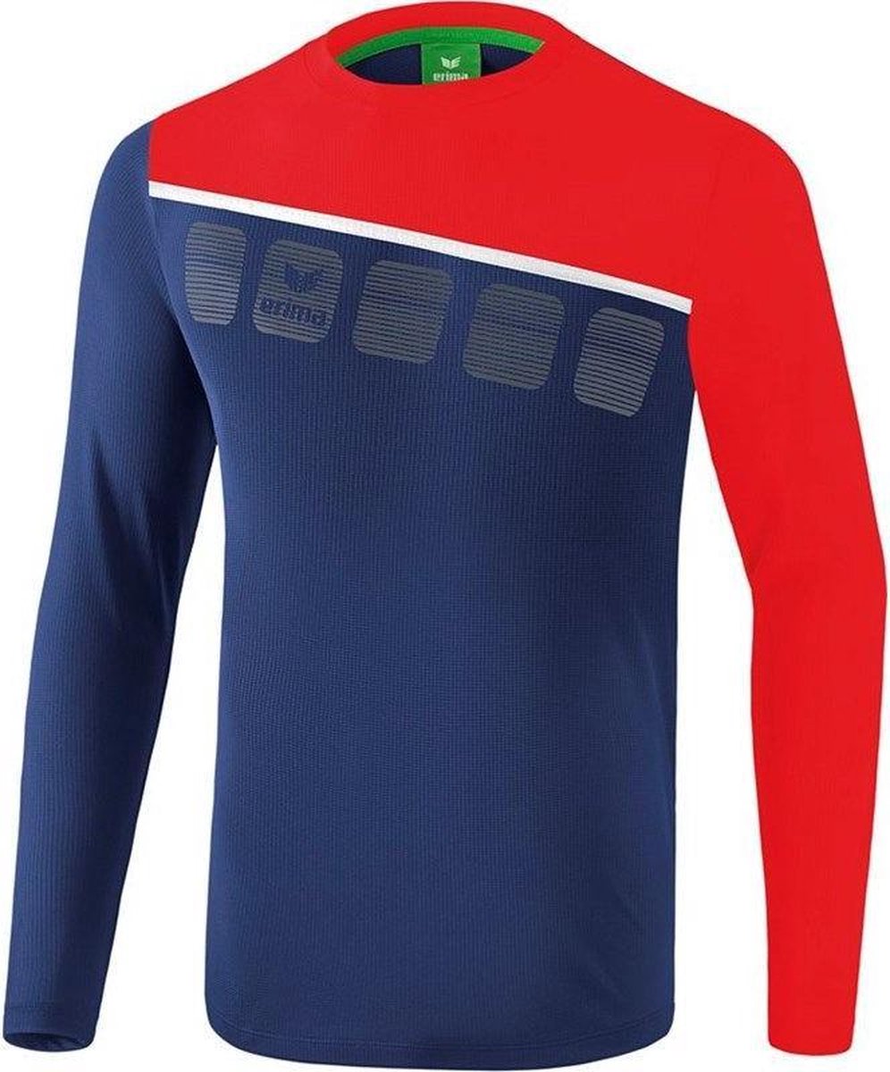 Erima 5-C Longsleeve Kinderen - New Navy / Rood / Wit | Maat: 140
