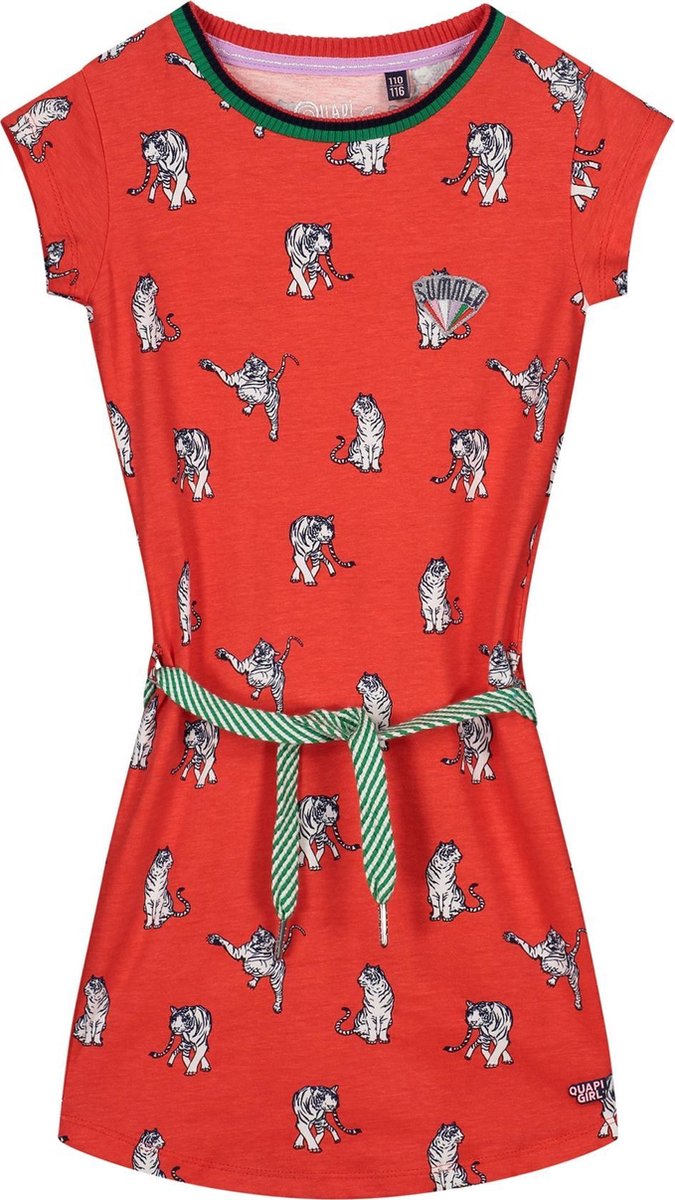 Quapi jurk Aafje rood all over tijger print