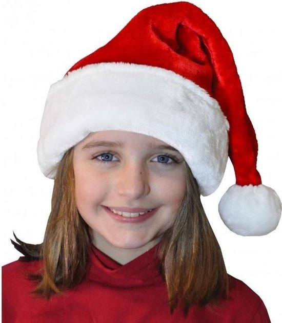 Pluche luxe kerstmutsen rood/wit voor kinderen - voordelige/goedkope kerstmuts van goede kwaliteit