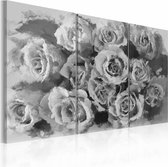 Schilderij - Twaalf rozen - triptiek , grijs wit , 3 luik
