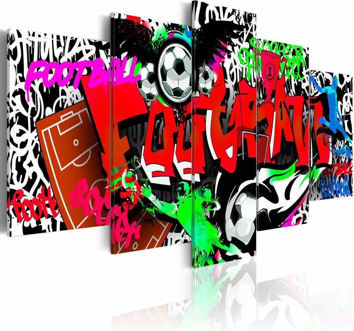 Schilderij - Graffiti: Voetbal II ,  multikleur , 5 luik