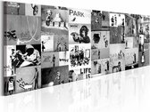 Schilderij - Collage Banksy Zwart-Wit 150X50cm
