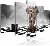 Peinture - Escape from Afrique, Elephant, noir et blanc, 5 parties
