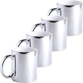 4x Metallic zilveren koffiebekers/theemokken keramisch 350 ml - Servies - Bekers/mokken