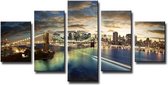 Schilderij - New York Brooklyn Bridge, Blauw, 160X80cm, 5luik