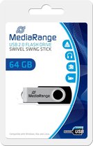 MediaRange 64GB USB 2.0, 64 Go, USB Type-A / Micro-USB, 2.0, 13 Mo/s, Pivotant, Noir, Argent