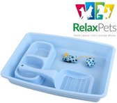 RelaxPets - Kitten Starterskit - Kitten Box - Kitten Begin Set - PetBox - Alles in één - Goede start - Kitten - Kattenbak - Schepje - Speeltje - Voer en Waterbak - Blauw - 6.5x27x3