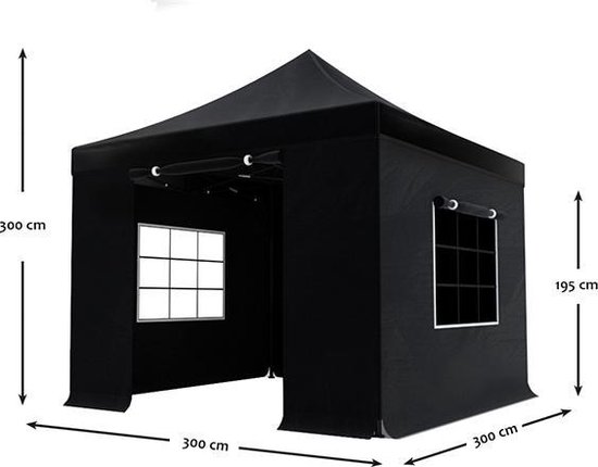 Easy up 3x3m zwart luxe partytent opvouwbaar -  Lizzely Garden & Living