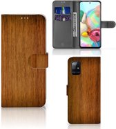 Smartphone Hoesje Geschikt voor Samsung A71 Book Style Case Donker Hout