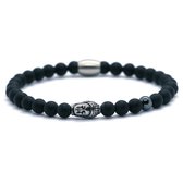 Heren armband - mat onyx 6mm - buddha RVS