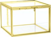 Lucardi Geschenkartikelen  - Goudkleurige sieradendoos glas vierkant