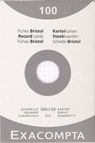 10x etui 100 steekkaarten bristol - geruit 5x5 niet geperforeerd 100x150mm, Wit