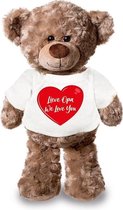 Lieve opa we love you pluche teddybeer knuffel 24 cm wit t-shirt met rood hartje - lieve opa we love you / cadeau knuffelbeer