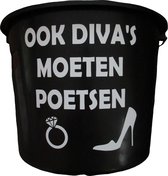 Cadeau emmer - Ook Diva's moeten poetsen - 12 liter - zwart - cadeau - geschenk - gift - kado - surprise - diva - poetsen