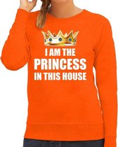 Koningsdag sweater / trui Im the princess in this house oranje voor dames - Woningsdag - thuisblijvers / Kingsday thuis vieren 2XL