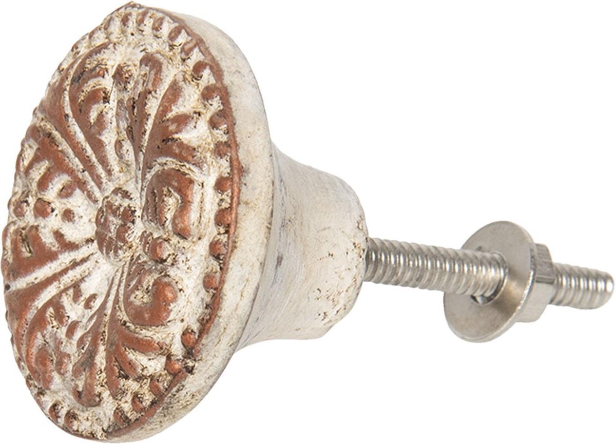 Clayre & Eef Deurknop Ø 4 cm Bruin Beige Keramiek Rond Meubelknop Kastknop