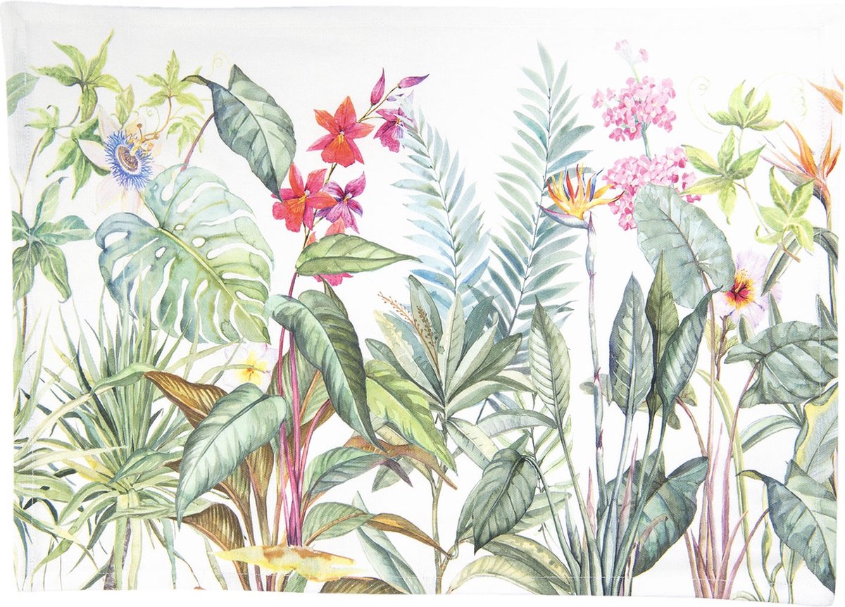 Clayre & Eef Placemats Set van 6 48x33 cm Wit Groen Katoen Jungle Botanics