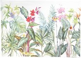 Clayre & Eef Placemats Set van 6 48x33 cm Wit Groen Katoen Rechthoek Jungle Botanics Tafelmat