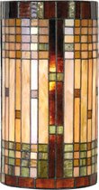 LumiLamp Wandlamp Tiffany 20*11*36 cm E14/max 2*40W Beige, Bruin Glas in lood HalfRond Art Deco Muurlamp Sfeerlamp Glas in Lood
