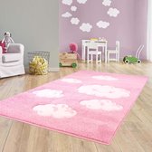 Vloerkleed kinderkamer Wolken 3D - roze 140x200 cm