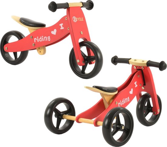 2Cycle 2 in 1 Loopfiets/Driewieler - Hout - Rood