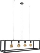 QAZQA big_cage2 - Industriele Hanglamp eettafel voor boven de eettafel | in eetkamer - 4 lichts - L 1180 mm - Zwart - Industrieel -  Woonkamer | Slaapkamer