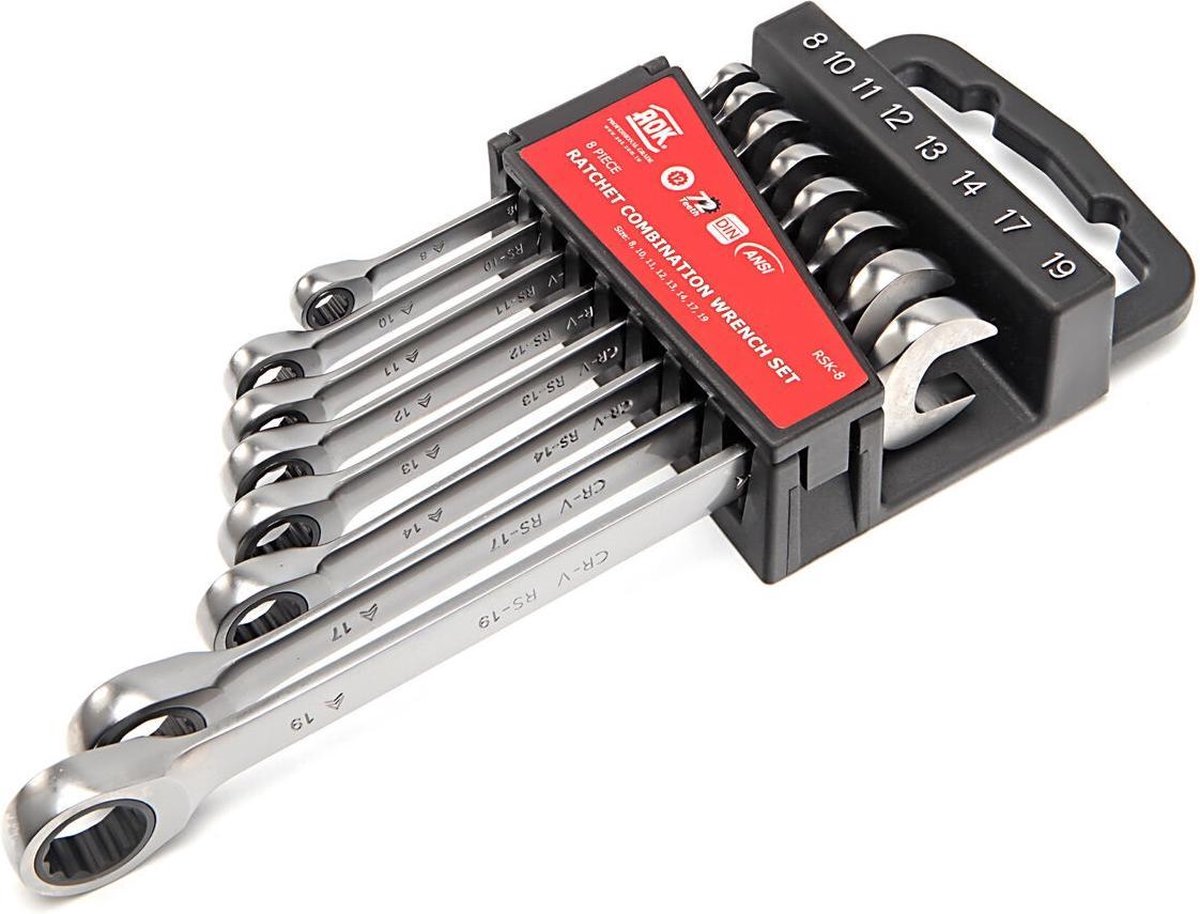 AOK 8 Delige Professionele Ring, Ratelset, Steeksleutelset