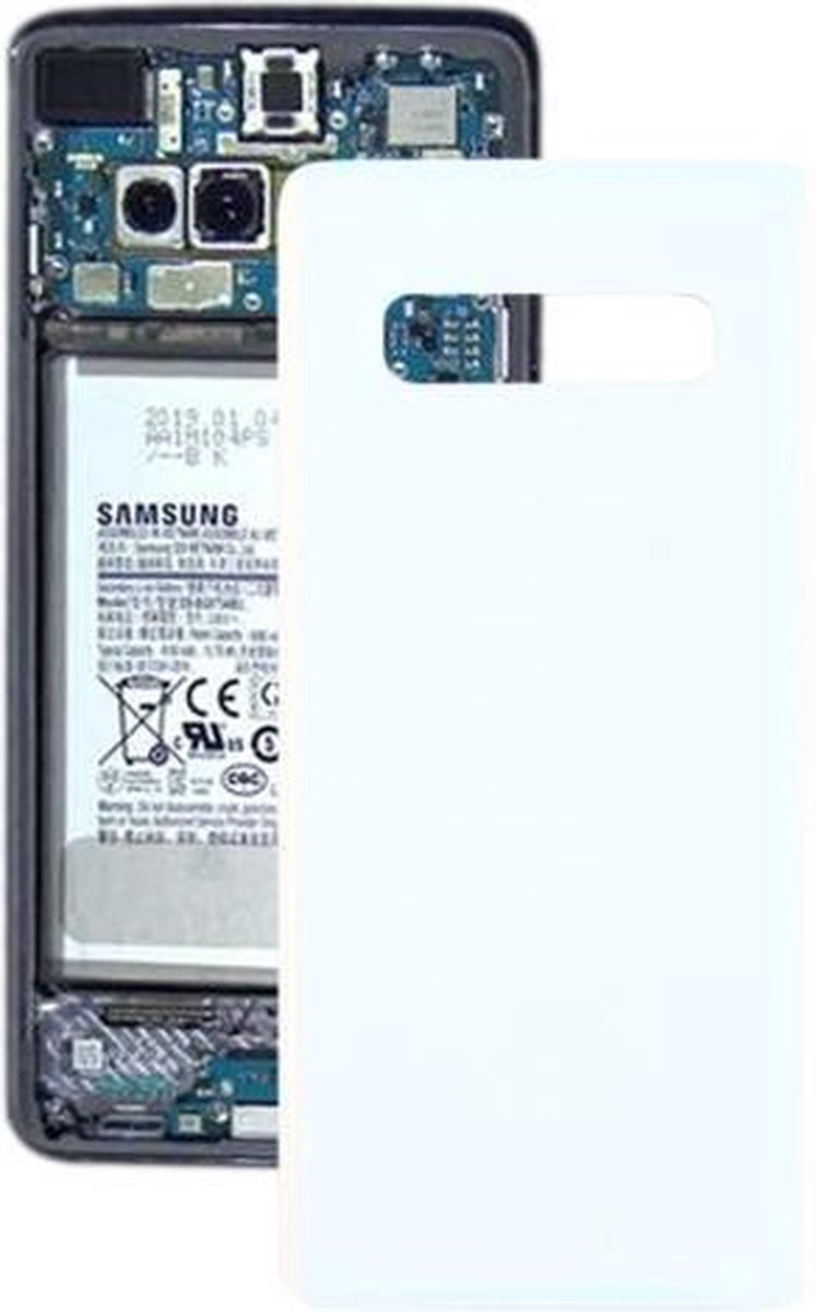 Samsung Galaxy S10+ Back Cover Glas / Glasplaat Achterkant + Plakstrip|Wit / White|Reparatie onderdeel