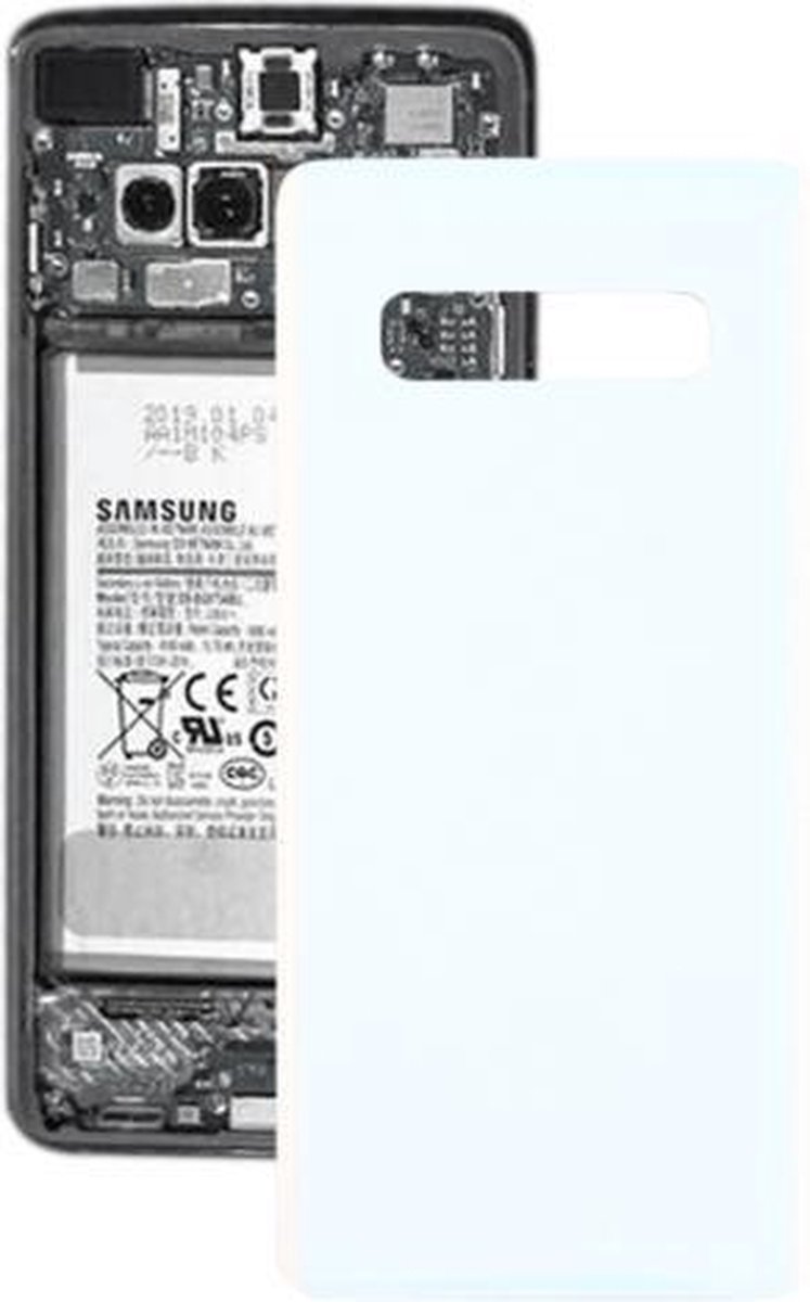 Samsung Galaxy S10 Back Cover Glas / Glasplaat Achterkant + Plakstrip|Wit / White|Reparatie onderdeel