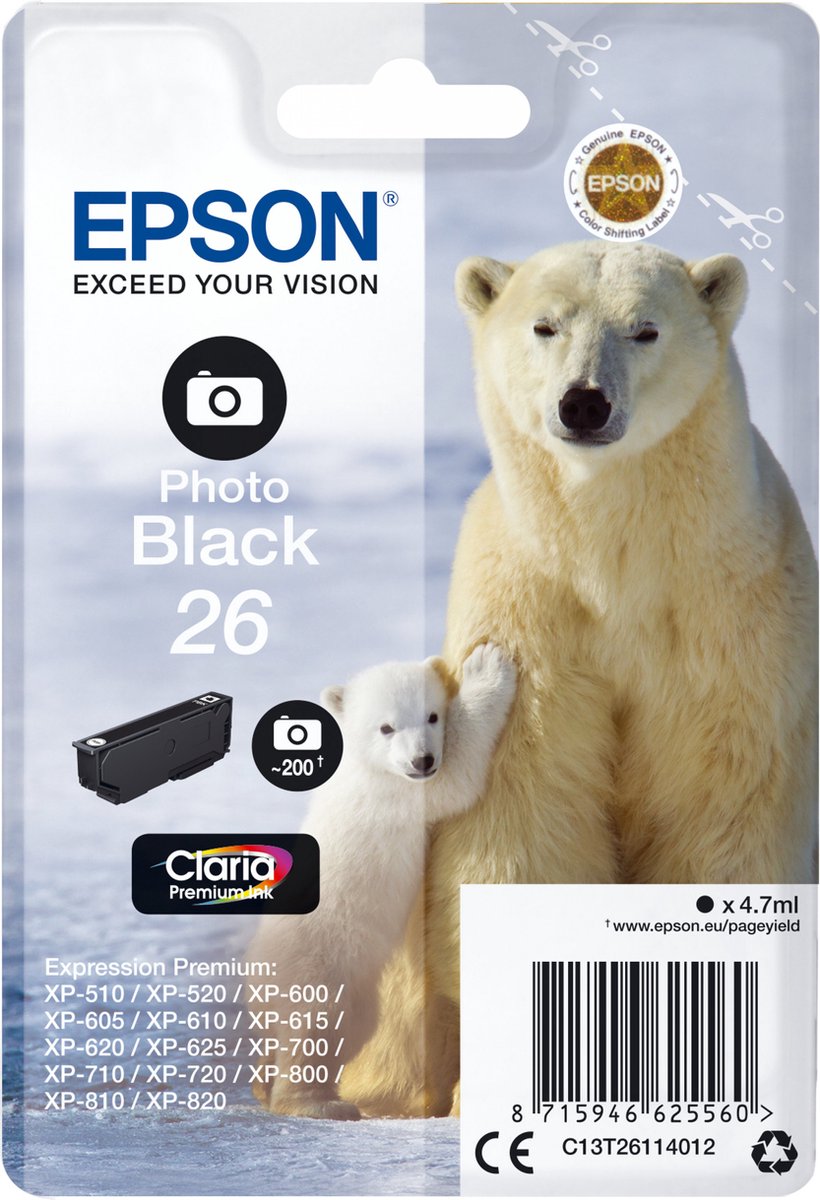 Original Ink Cartridge Epson C13T26114022 Black