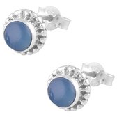 Jewelryz Hila Oorbellen | 925 zilver oorknoppen met chalcedoon (blauw) | 9x9 mm