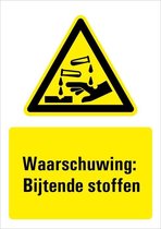 Waarschuwing voor bijtende stoffen bord met tekst - dibond 148 x 210 mm