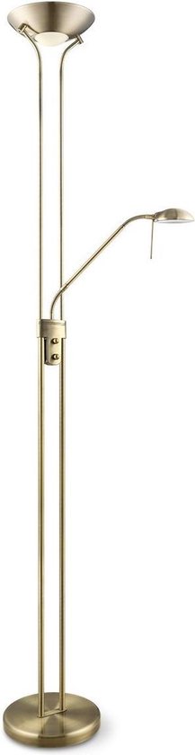 Home Sweet Home - Moderne Led Uplight - dimbare staande lamp met flexibele leeslamp - Goud - 50/50/180cm - geschikt voor woonkamer, slaapkamer en thuiskantoor- R7s+G9 lichtbron - met voetschakelaar