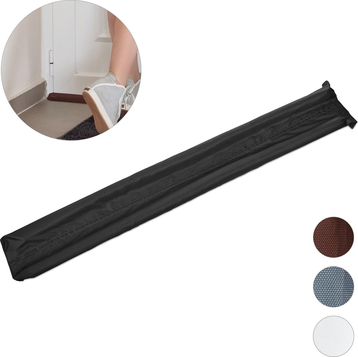 Relaxdays tochtstopper deur - tochtstrip - tot 8 cm dikke deuren - tochtrol - tochtwering - zwart