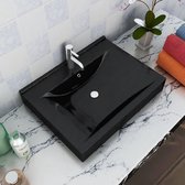 Luxe wastafel met kraangat zwart rechthoekig keramiek 60x46 cm