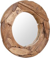 Decoratieve spiegel rond 80 cm teakhout