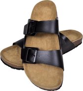 Sandalen met 2 bandjes met gesp maat 43 (zwart) (unisex) (incl. Pluizenroller)