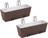 Trapezium balkonbakken set - PE wicker, stalen draadframe en zinken binnenbak - Bruin - 2 sets - Weerbestendig