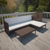 3-delige Loungeset met kussens poly rattan bruin (incl. Fleecedeken)