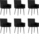 Eetkamerstoelen met armleuningen 6 st stof zwart