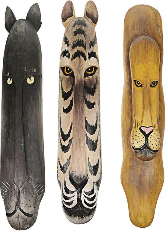Houten dierenmaskers XL gemaakt van gerecycled hout en geschilderd vlekkenpatroon - afrikaans dierenmasker
