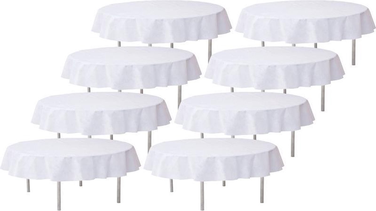 8x Bruiloft witte ronde tafelkleden/tafellakens 240 cm stof - Huwelijk/trouwerij decoratie ronde tafelkleden Opaque White Wedding - Witte tafeldecoraties - Wit thema