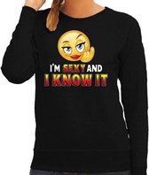 Funny emoticon sweater I am sexy and i know it zwart dames M