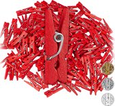 Relaxdays mini knijpers - set van 144 stuks - houten knijpers - knijpertjes - wasknijpers - rood