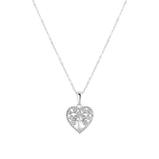 Lucardi Dames Zilveren ketting met hanger hart levensboom - Ketting - 925 Zilver