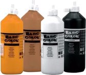 Lot de 4x bouteilles de peinture pour enfants à base d'eau artisanale orange-marron-blanc-noir - 500 ml par bouteille - Peinture / peinture