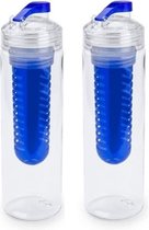 2x Bouteille / gourde avec filtre à fruits bleu 700 ml - Infuseur de fruits - Bouteilles d'eau aux fruits transparent / bleu